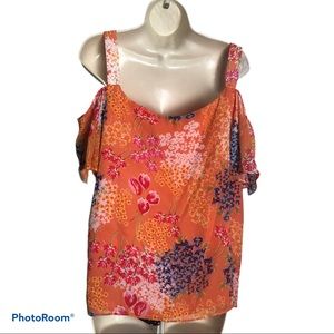 Orange Floral halter Top butterfly sleeves